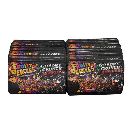 32 Pack - 7g (2IN1) Split Dual Graphic Mylar Bags Mixed Designs - Fruity Percles & Chrome Crunch Berries