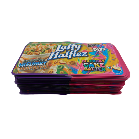 32 Pack - 7g (2IN1) Split Dual Graphic Mylar Bags Mixed Designs - Laffy Halfiez Set
