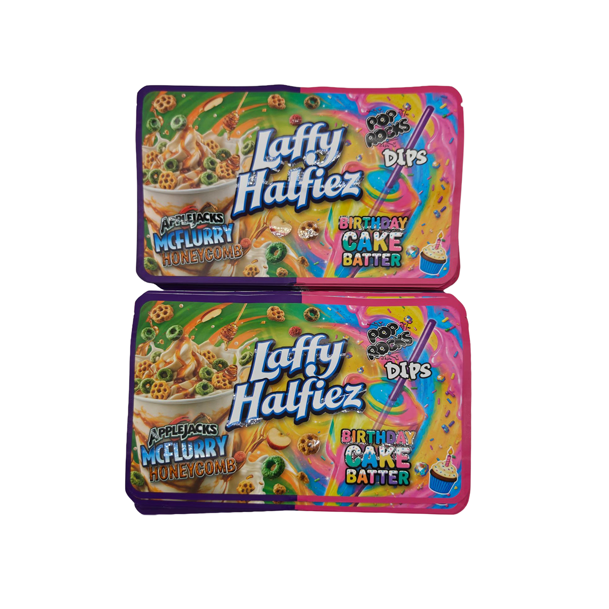 32 Pack - 7g (2IN1) Split Dual Graphic Mylar Bags Mixed Designs - Laffy Halfiez Set