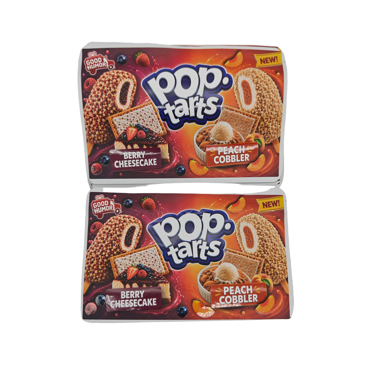 32 Pack - 7g (2IN1) Split Dual Graphic Mylar Bags Mixed Designs - Pop Tarts Berry Cheesecake & Peach Cobbler