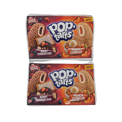 32 Pack - 7g (2IN1) Split Dual Graphic Mylar Bags Mixed Designs - Pop Tarts Berry Cheesecake & Peach Cobbler