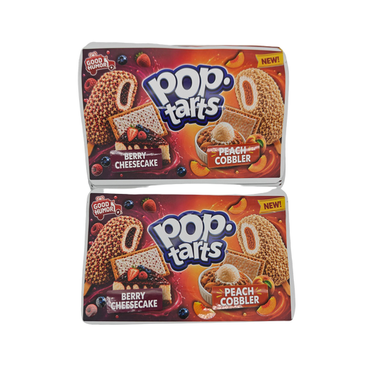 32 Pack - 7g (2IN1) Split Dual Graphic Mylar Bags Mixed Designs - Pop Tarts Berry Cheesecake & Peach Cobbler