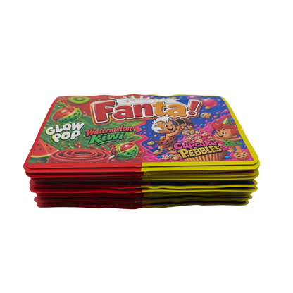32 Pack - 7g (2IN1) Split Dual Graphic Mylar Bags Mixed Designs - Fanta Watermelon Kiwi & Cupcake Pebbles