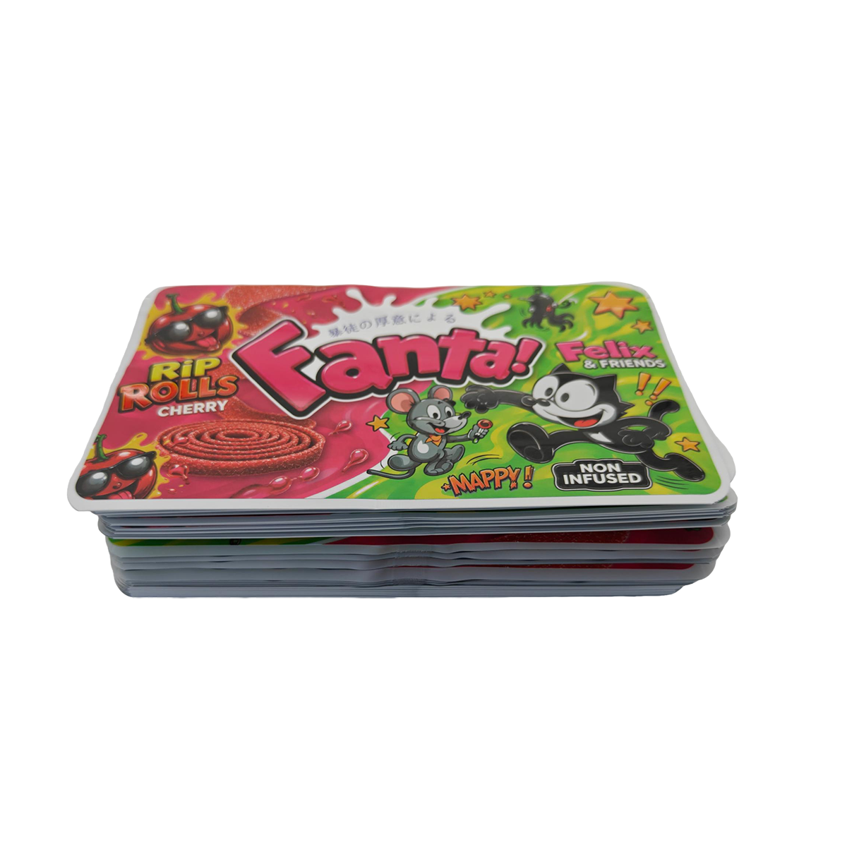 32 Pack - 7g (2IN1) Split Dual Graphic Mylar Bags Mixed Designs - Fanta Rip Rolls & Felix & Friends