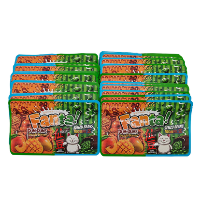 32 Pack - 7g (2IN1) Split Dual Graphic Mylar Bags Mixed Designs - Fanta Dum Dums & Senzu Beans