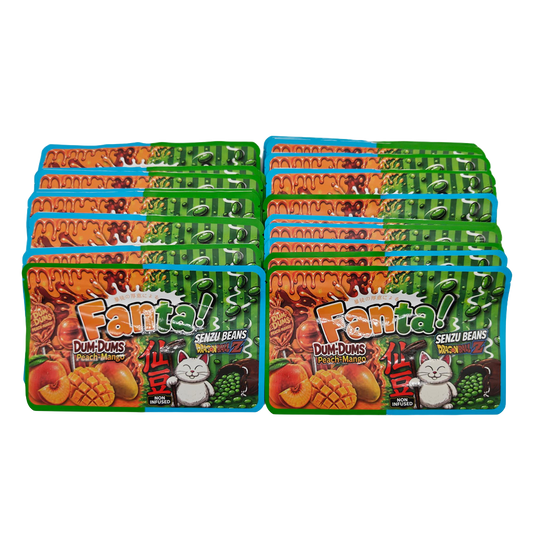 32 Pack - 7g (2IN1) Split Dual Graphic Mylar Bags Mixed Designs - Fanta Dum Dums & Senzu Beans