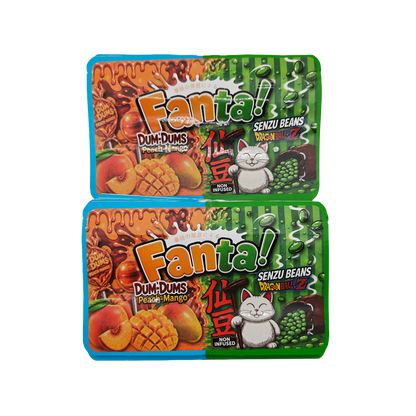 32 Pack - 7g (2IN1) Split Dual Graphic Mylar Bags Mixed Designs - Fanta Dum Dums & Senzu Beans