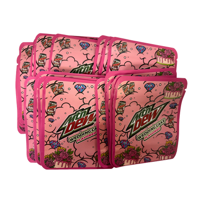 32 Pack - 7g Thick Sticker Mylar Bags  - Premium Smell Proof Packaging - Mtn Dew Wedding Cake