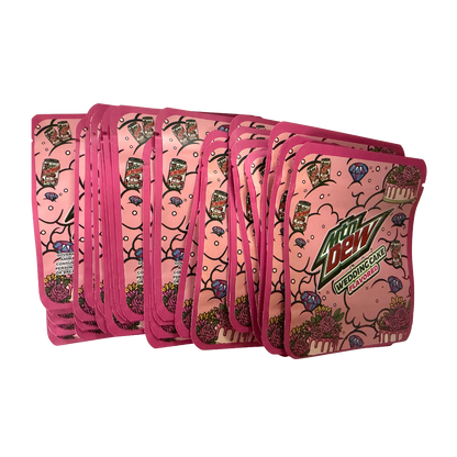 32 Pack - 7g Thick Sticker Mylar Bags  - Premium Smell Proof Packaging - Mtn Dew Wedding Cake