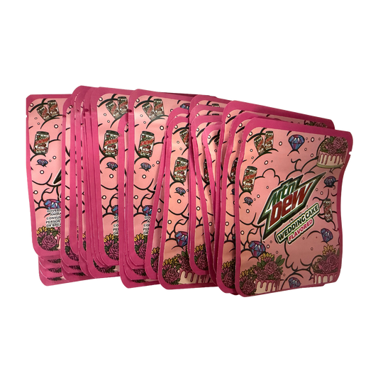 32 Pack - 7g Thick Sticker Mylar Bags  - Premium Smell Proof Packaging - Mtn Dew Wedding Cake