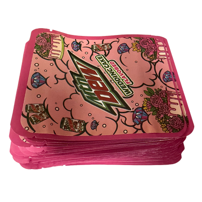 32 Pack - 7g Thick Sticker Mylar Bags  - Premium Smell Proof Packaging - Mtn Dew Wedding Cake