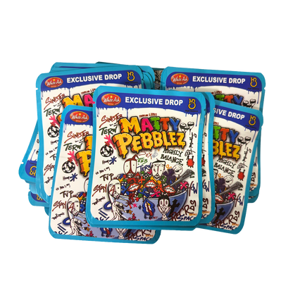 32 Pack - 7g Thick Sticker Mylar Bags  - Premium Smell Proof Packaging - Matty Pebblez
