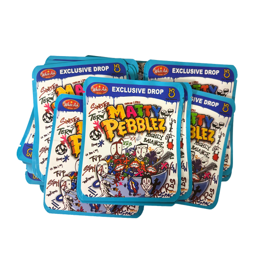 32 Pack - 7g Thick Sticker Mylar Bags  - Premium Smell Proof Packaging - Matty Pebblez
