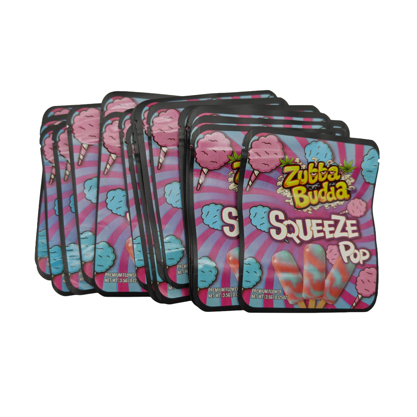 32 Pack - 7g Thick Sticker Mylar Bags  - Premium Smell Proof Packaging - Zubba Budda Squeeze Pop