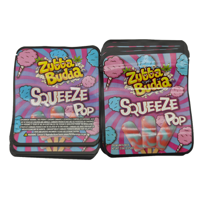 32 Pack - 7g Thick Sticker Mylar Bags  - Premium Smell Proof Packaging - Zubba Budda Squeeze Pop