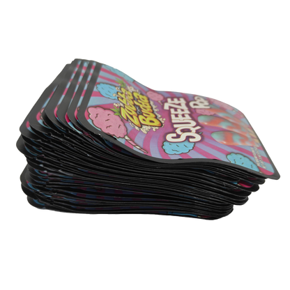 32 Pack - 7g Thick Sticker Mylar Bags  - Premium Smell Proof Packaging - Zubba Budda Squeeze Pop