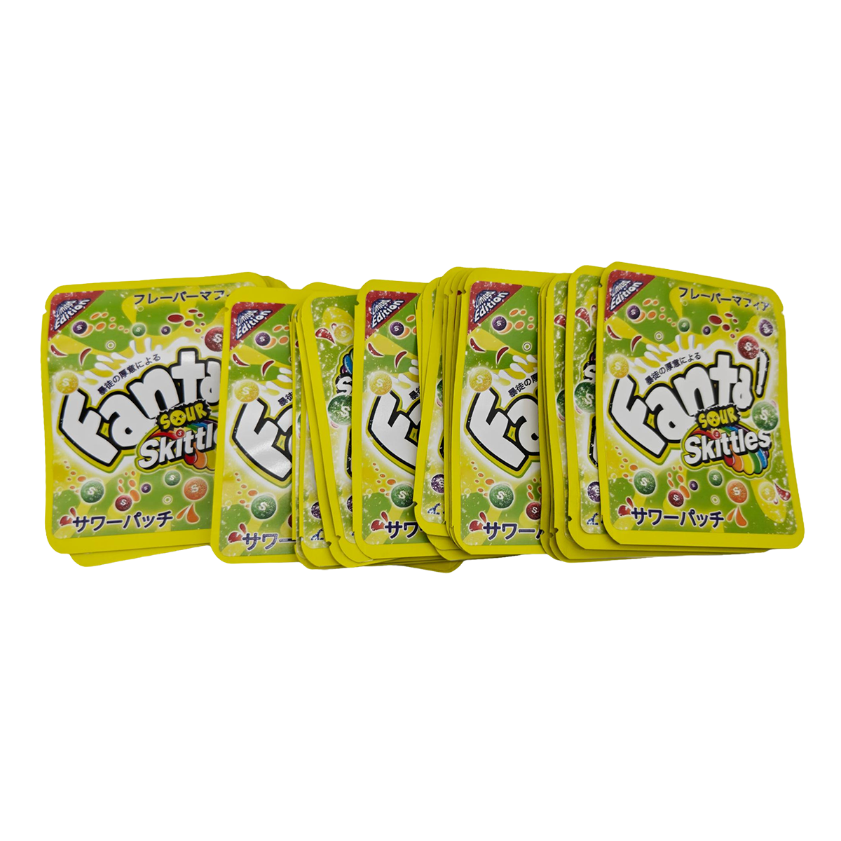 32 Pack - 7g Thick Sticker Mylar Bags  - Premium Smell Proof Packaging - Fanta Sour Skittles