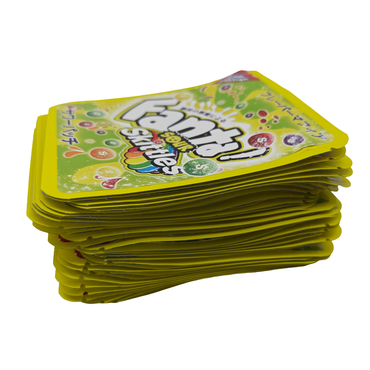 32 Pack - 7g Thick Sticker Mylar Bags  - Premium Smell Proof Packaging - Fanta Sour Skittles
