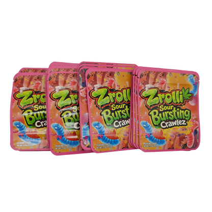 32 Pack - 7g Thick Sticker Mylar Bags  - Premium Smell Proof Packaging - Zrolli Sour Bursting Crawlez