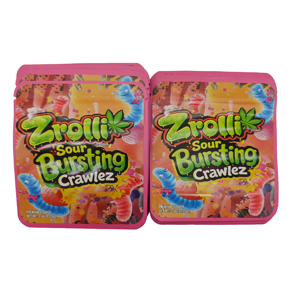 32 Pack - 7g Thick Sticker Mylar Bags  - Premium Smell Proof Packaging - Zrolli Sour Bursting Crawlez