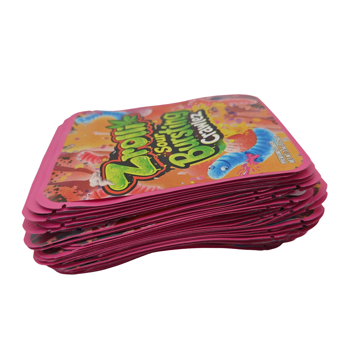 32 Pack - 7g Thick Sticker Mylar Bags  - Premium Smell Proof Packaging - Zrolli Sour Bursting Crawlez