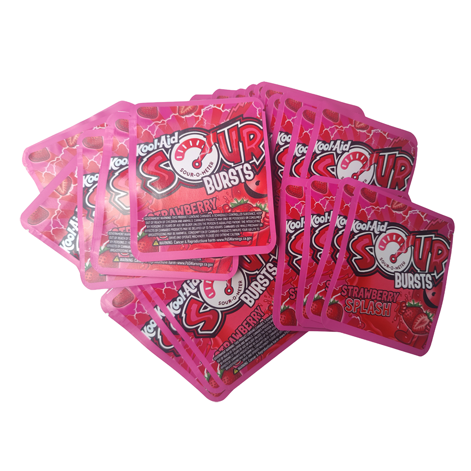 32 Pack - 7g Thick Sticker Mylar Bags  - Premium Smell Proof Packaging - Kool Aid Sour Burst