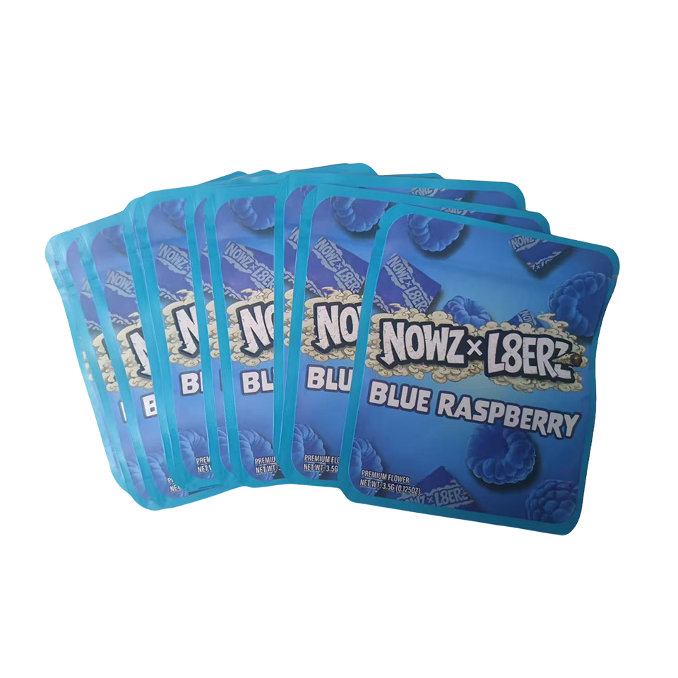 32 Pack - 7g Thick Sticker Mylar Bags  - Premium Smell Proof Packaging - Nowz x L8erz Blue Raspberry