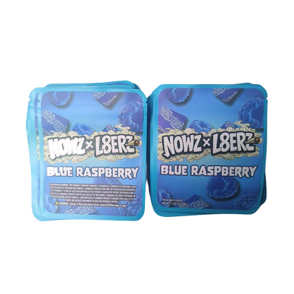 32 Pack - 7g Thick Sticker Mylar Bags  - Premium Smell Proof Packaging - Nowz x L8erz Blue Raspberry