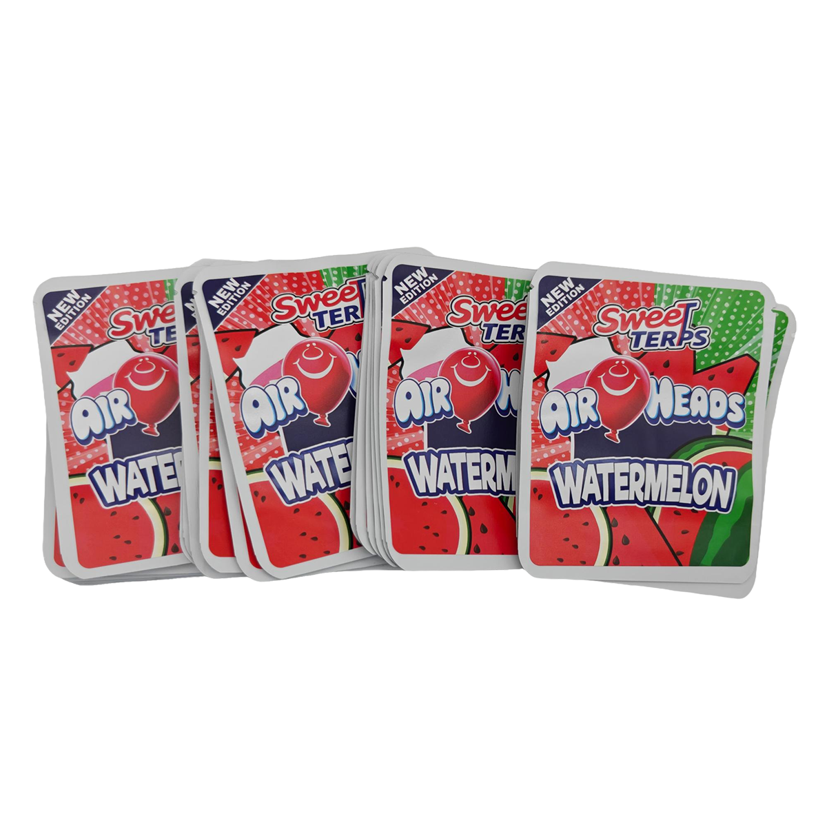 32 Pack - 7g Thick Sticker Mylar Bags  - Premium Smell Proof Packaging - Sweet Terps Air Heads Watermelon