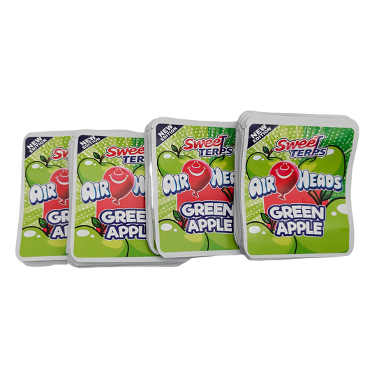 32 Pack - 7g Thick Sticker Mylar Bags  - Premium Smell Proof Packaging - Sweet Terps Air Heads Green Apple