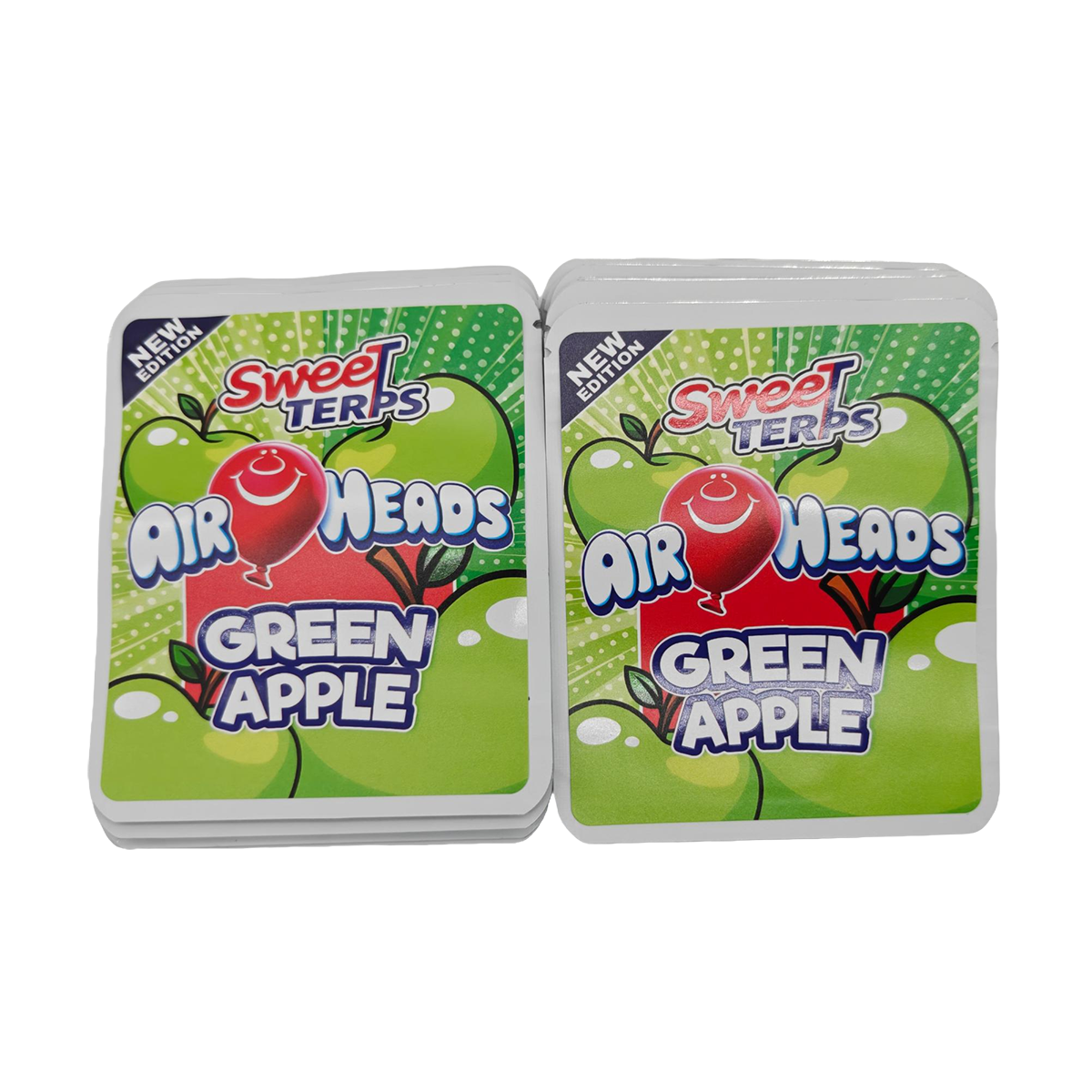 32 Pack - 7g Thick Sticker Mylar Bags  - Premium Smell Proof Packaging - Sweet Terps Air Heads Green Apple