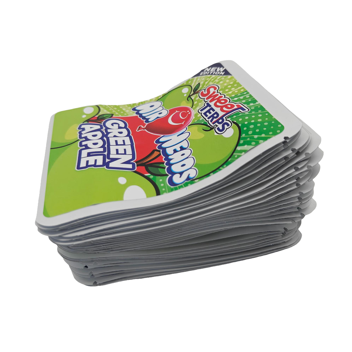 32 Pack - 7g Thick Sticker Mylar Bags  - Premium Smell Proof Packaging - Sweet Terps Air Heads Green Apple