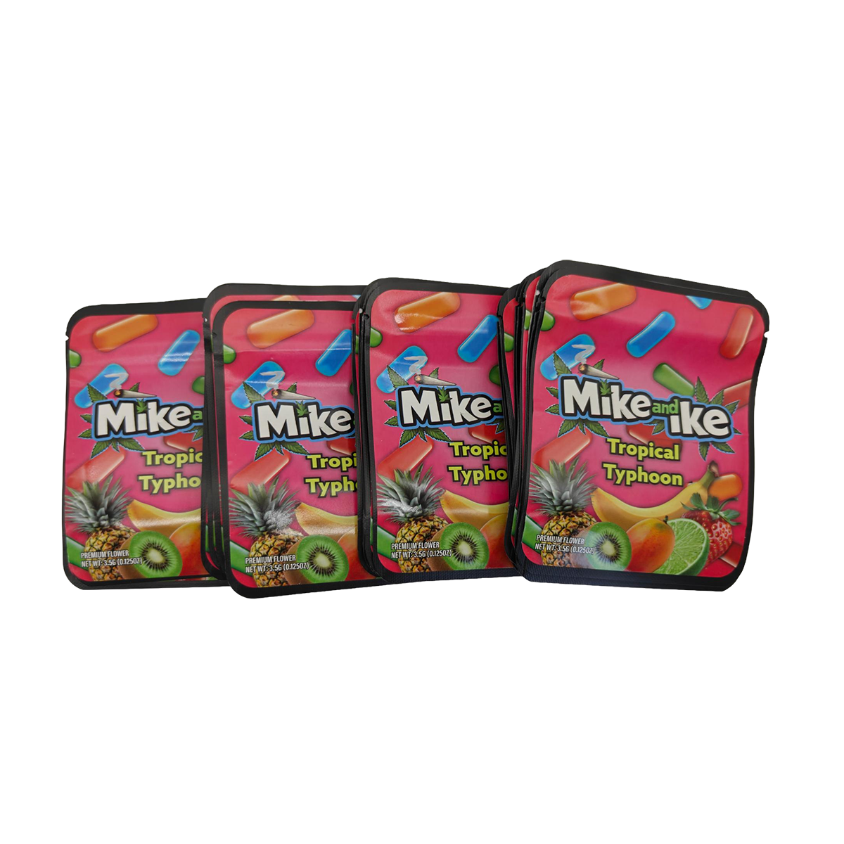 32 Pack - 7g Thick Sticker Mylar Bags  - Premium Smell Proof Packaging - Mike and Ike Tropical Typhoon
