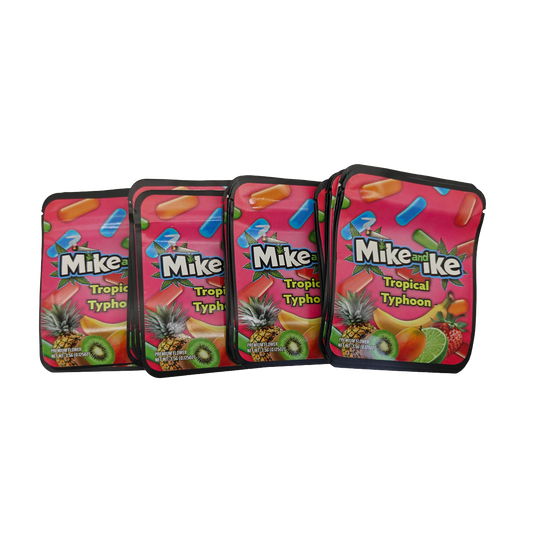 32 Pack - 7g Thick Sticker Mylar Bags  - Premium Smell Proof Packaging - Mike and Ike Tropical Typhoon