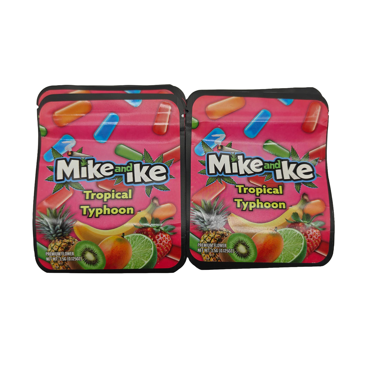 32 Pack - 7g Thick Sticker Mylar Bags  - Premium Smell Proof Packaging - Mike and Ike Tropical Typhoon