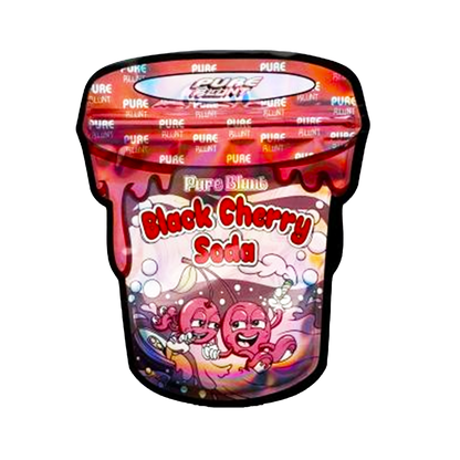 Mylar bag 3.5g, herb Mylar Bags, Where to buy mylar bags, Custom mylar bags near me, Mylar Bags Wholesale. Pac-Man Black Cherry Soda packaging with colorful design on a white background