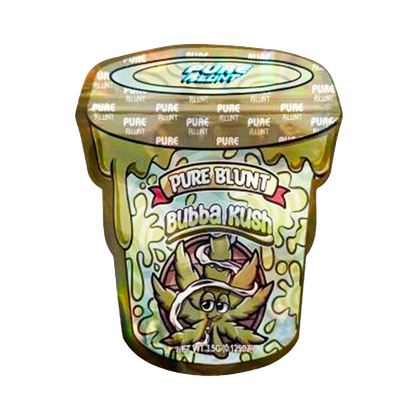 Mylar bag 3.5g, herb Mylar Bags, Where to buy mylar bags, Custom mylar bags near me, Mylar Bags Wholesale. Jar of Pure Blunt Bubba Kush on a white background