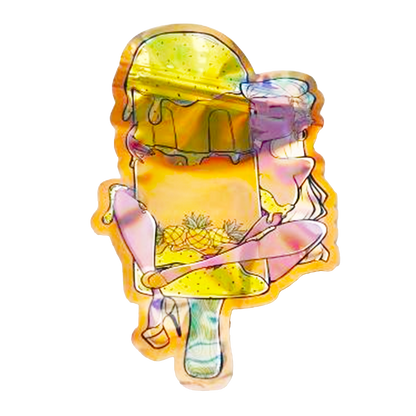 Mylar bag 3.5g, herb Mylar Bags, Where to buy mylar bags, Custom mylar bags near me, Mylar Bags Wholesale. Colorful ice cream cone with pineapple and starfish design on a white background