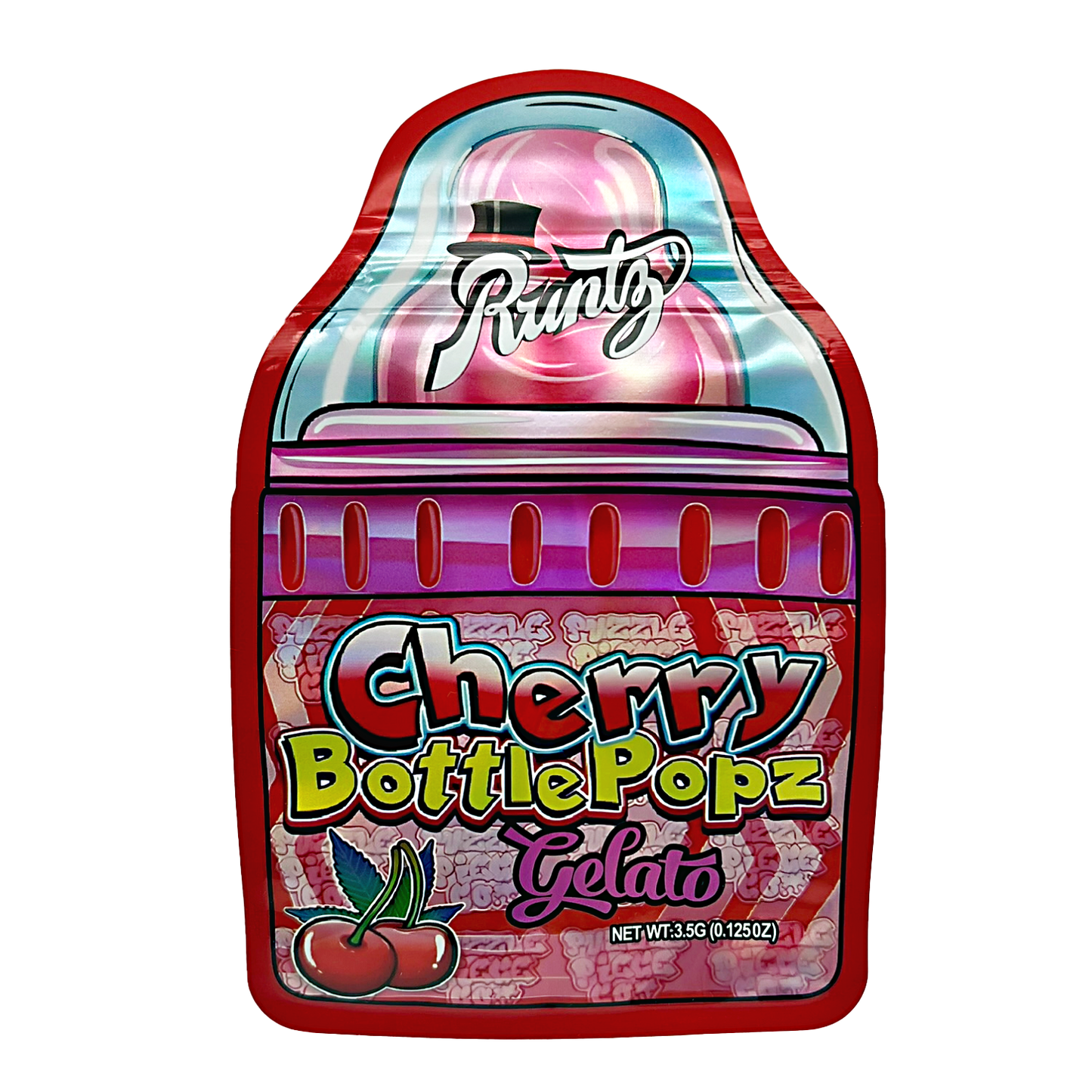 3.5g Shaped Mylar Bag - Runtz Cherry Bottle Popz Gelato (50 Count)