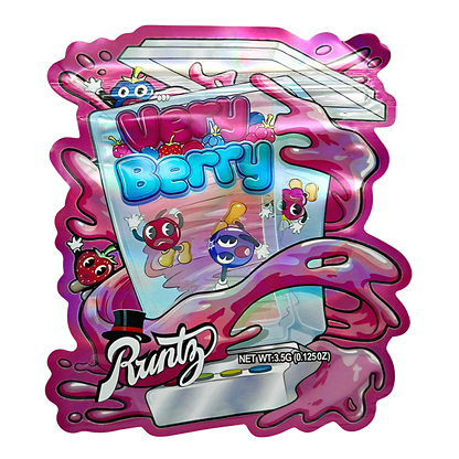 Mylar bag 3.5g, herb Mylar Bags, Where to buy mylar bags, Custom mylar bags near me, Mylar Bags Wholesale. Colorful packaging of Runtz candy with cartoon characters on a white background
