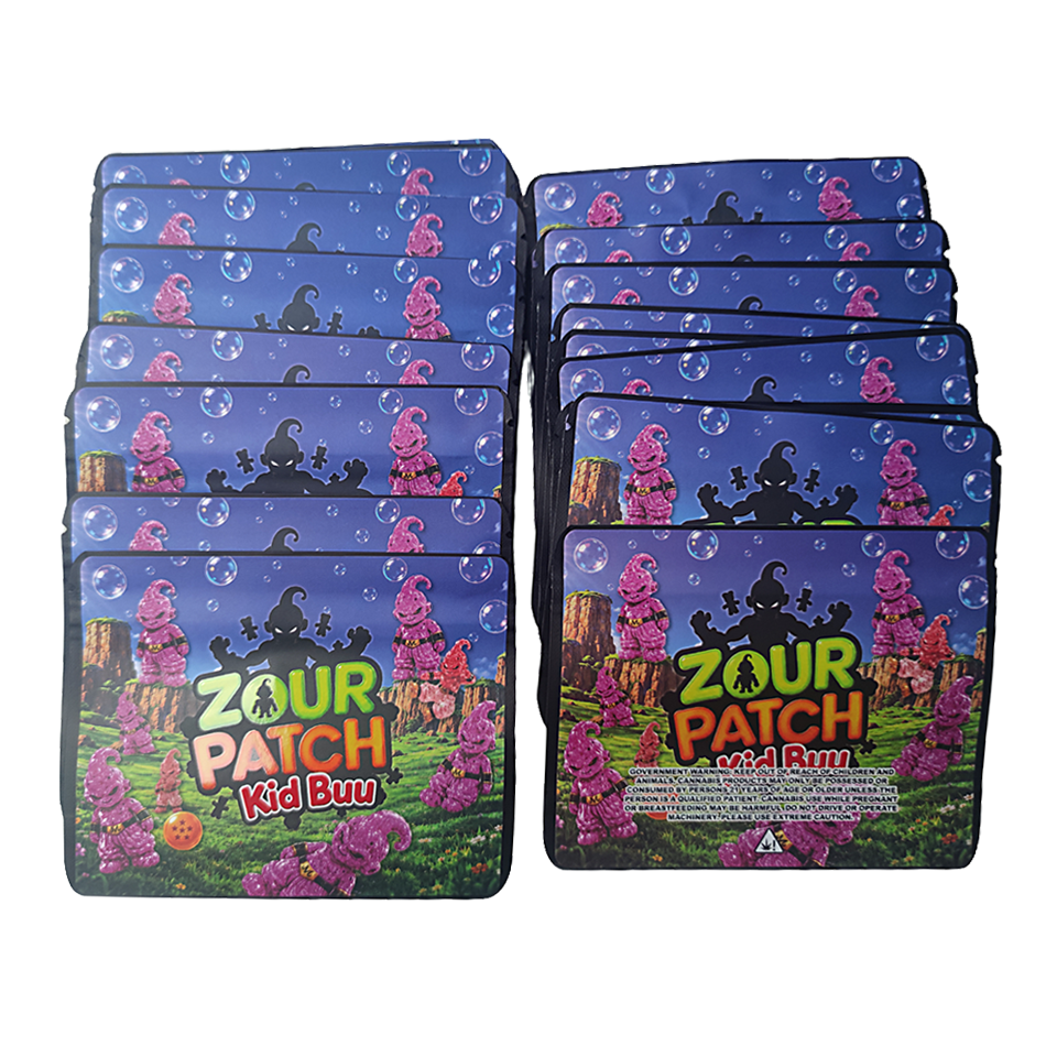 32 Pack – 7g Exotic Thick Sticker Mylar Bags – Premium Smell Proof - Zour Patch Kid Buu