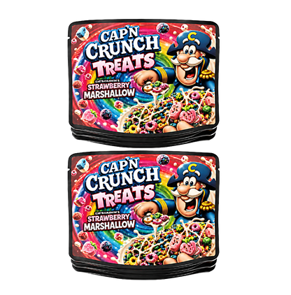 32 Pack – 7g Exotic Thick Sticker Mylar Bags – Premium Smell Proof - Cap'n Crunch Treats Strawberry Marshallow