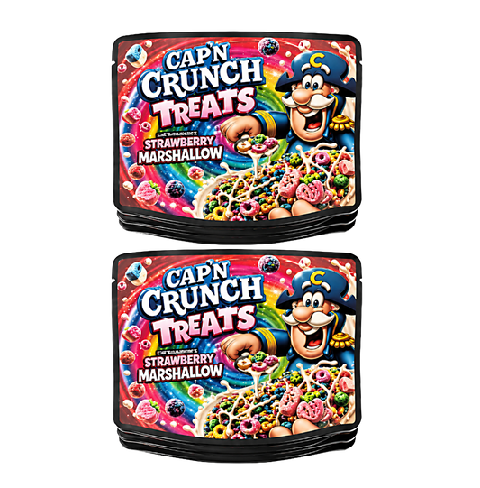 32 Pack – 7g Exotic Thick Sticker Mylar Bags – Premium Smell Proof - Cap'n Crunch Treats Strawberry Marshallow