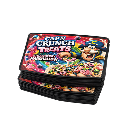 32 Pack – 7g Exotic Thick Sticker Mylar Bags – Premium Smell Proof - Cap'n Crunch Treats Strawberry Marshallow