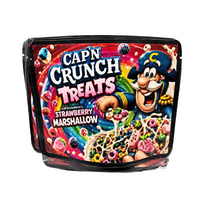 32 Pack – 7g Exotic Thick Sticker Mylar Bags – Premium Smell Proof - Cap'n Crunch Treats Strawberry Marshallow