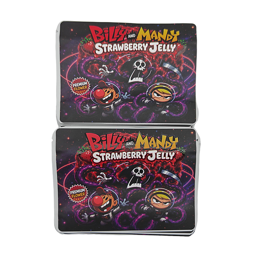 32 Pack – 7g Exotic Thick Sticker Mylar Bags – Premium Smell Proof - Billy and Mandy Strawberry Jelly