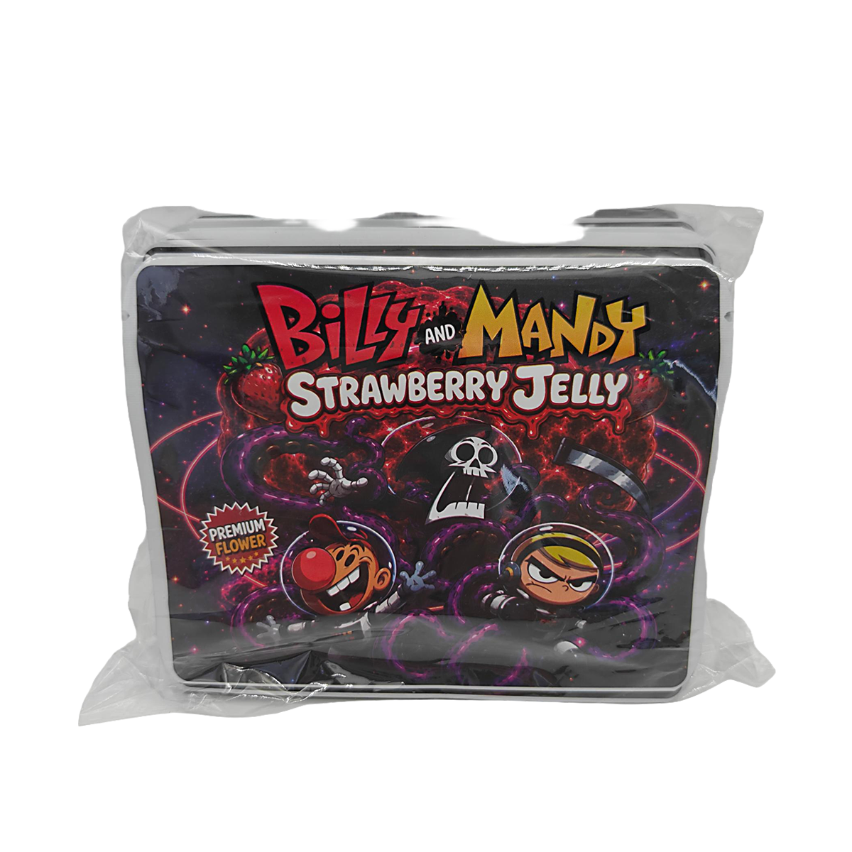 32 Pack – 7g Exotic Thick Sticker Mylar Bags – Premium Smell Proof - Billy and Mandy Strawberry Jelly