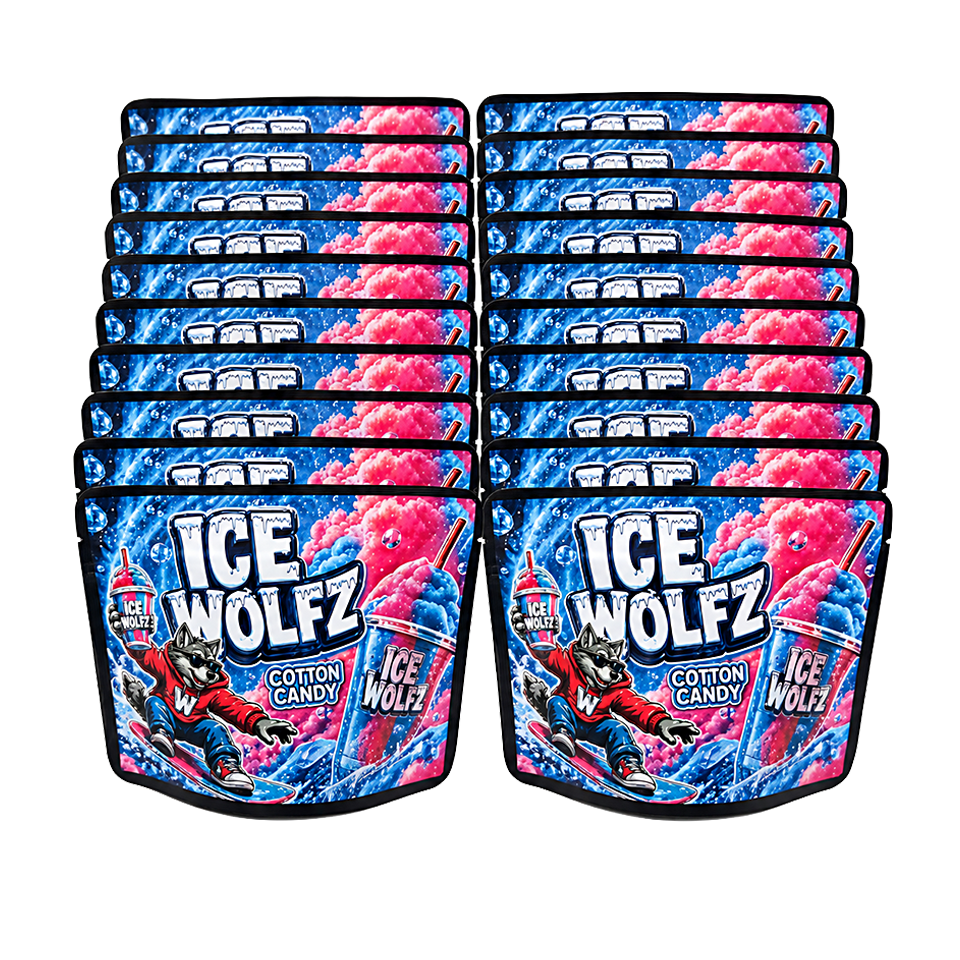 32 Pack – 7g Exotic Thick Sticker Mylar Bags – Premium Smell Proof - Ice Wolfz Cotton Candy