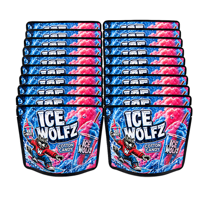 32 Pack – 7g Exotic Thick Sticker Mylar Bags – Premium Smell Proof - Ice Wolfz Cotton Candy