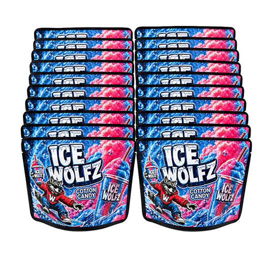 32 Pack – 7g Exotic Thick Sticker Mylar Bags – Premium Smell Proof - Ice Wolfz Cotton Candy